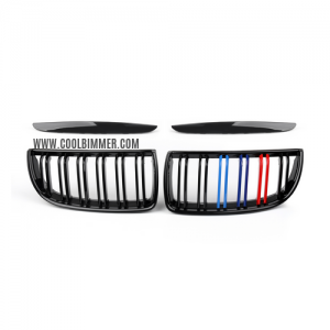 Grill M Color Glossy Black Double Slats For BMW E90 Pre LCI (05-08) Pair